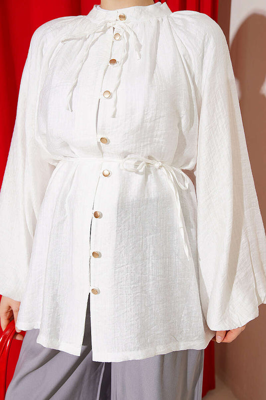 Brit Button-Front Oversized Muslin Shirt Ecru