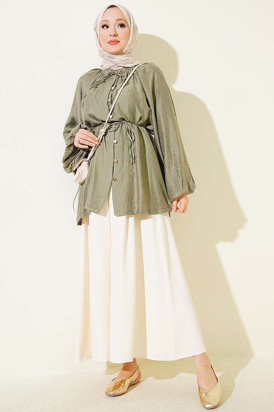 Chemise Oversize En Mousseline À Boutons Kaki
