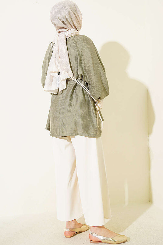 Chemise Oversize En Mousseline À Boutons Kaki