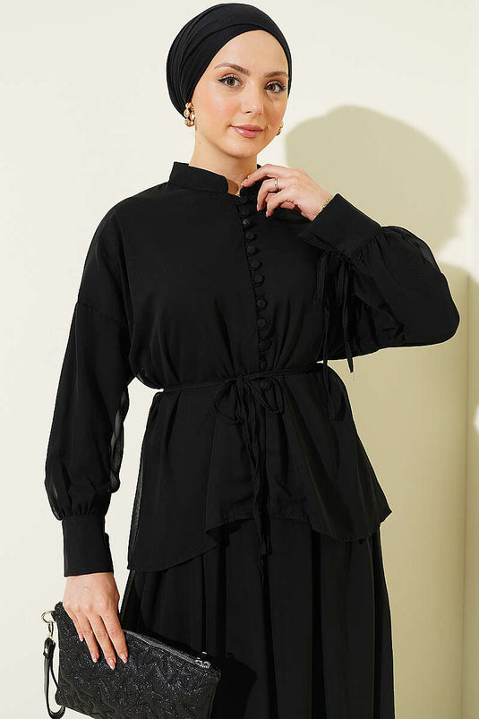Conjunto doble con falda de gasa con botones Brit negro
