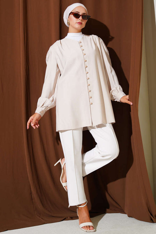 Chemise boutonnée Brit en Tencel beige