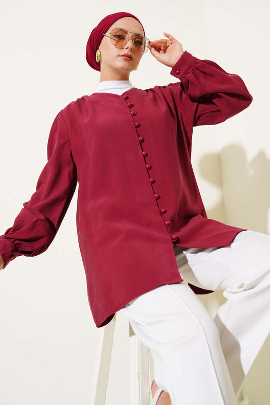 Brit Button-Down Tencel-Hemd Burgunderrot