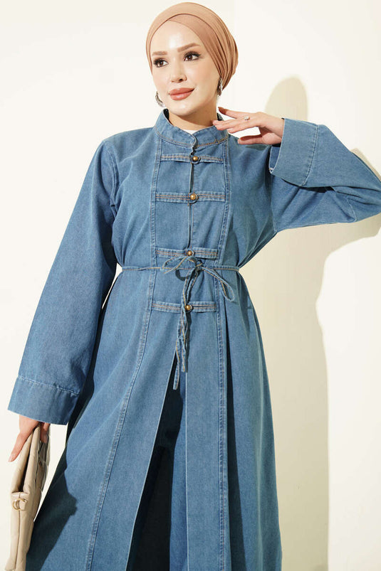 Brit Langes Jeans-Set Mit Knöpfen In Hellblau