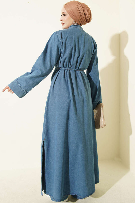 Brit Langes Jeans-Set Mit Knöpfen In Hellblau