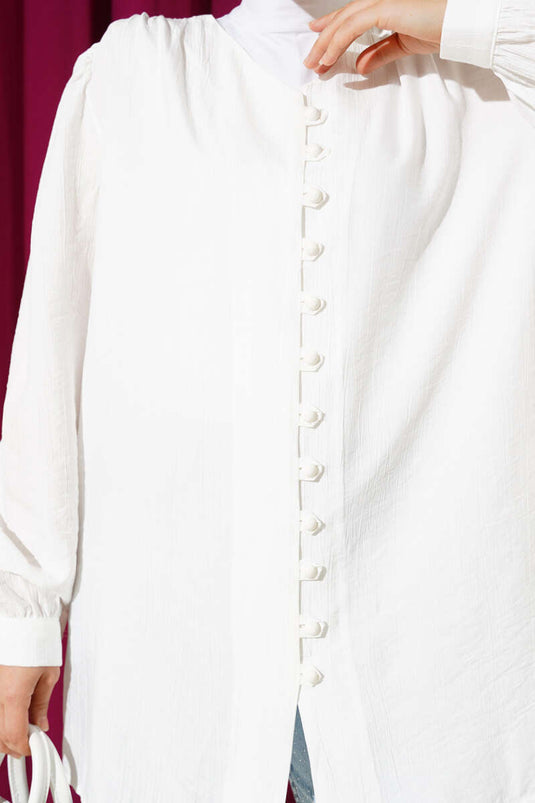 British Button-Down V-Neck Shirt White