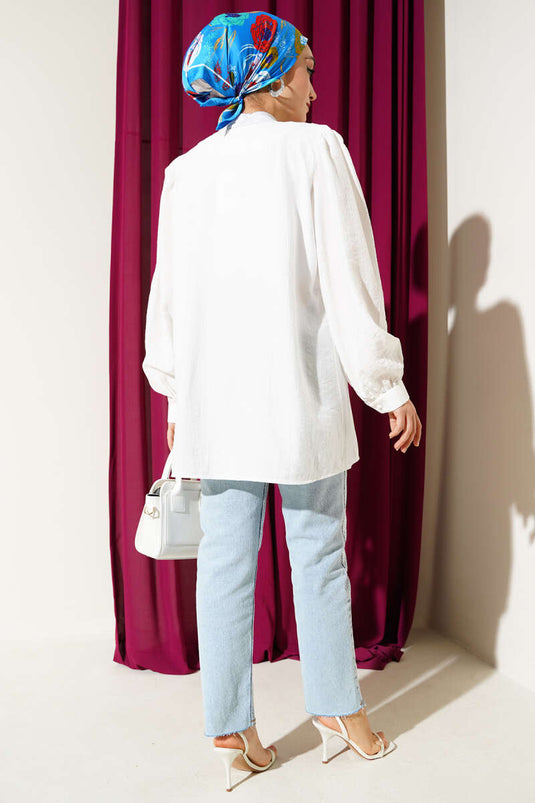 British Button-Down V-Neck Shirt White