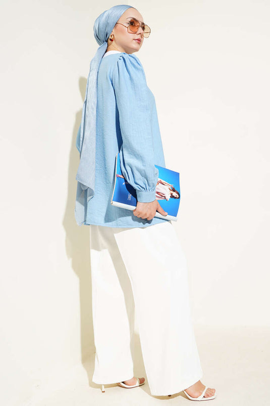 Chemise boutonnée Brit à col en V bleue