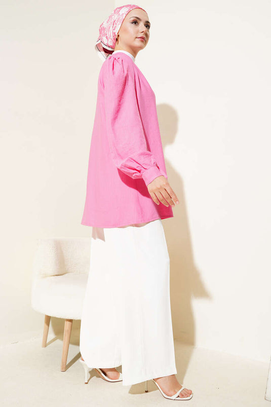 Chemise boutonnée Brit à col en V rose