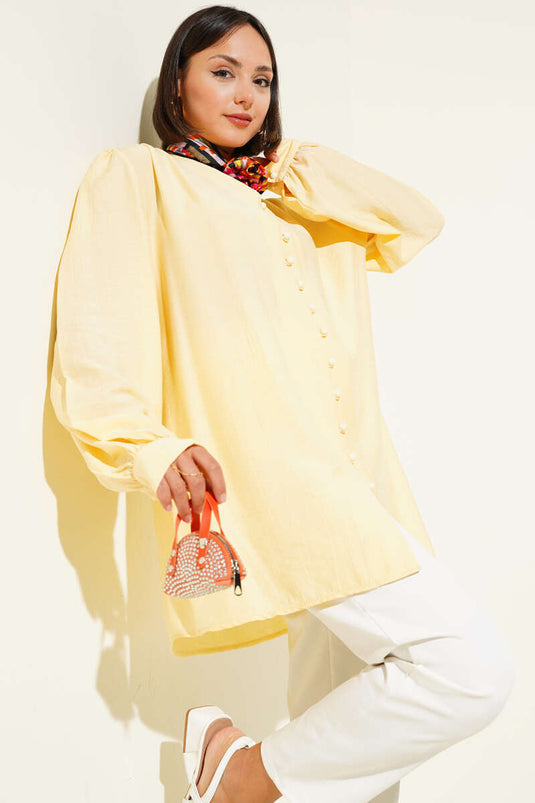 British Button-Down V-Neck Shirt Yellow