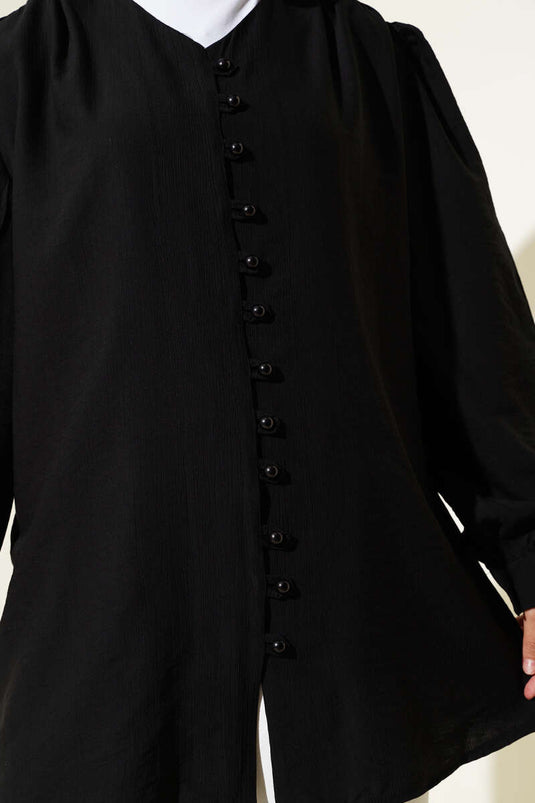 Chemise boutonnée Brit à col en V noire