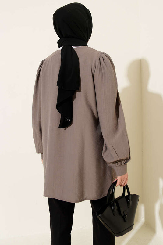 Brit Overhemd met V-hals en knopen in Vizon