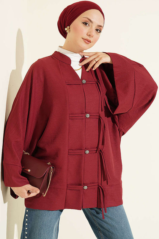 Brittany Knopfleiste Batwing-Ärmeln Hemd Bordeaux