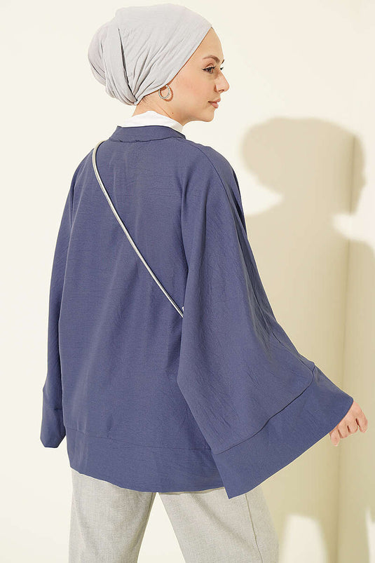 Indigo Button-Up Batwing Mouw Shirt