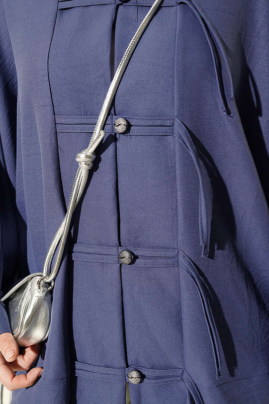 Indigo Button-Up Batwing Mouw Shirt