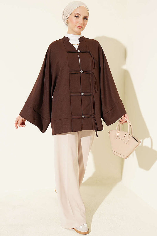 Brit Brown Buttoned Batwing Sleeve Shirt