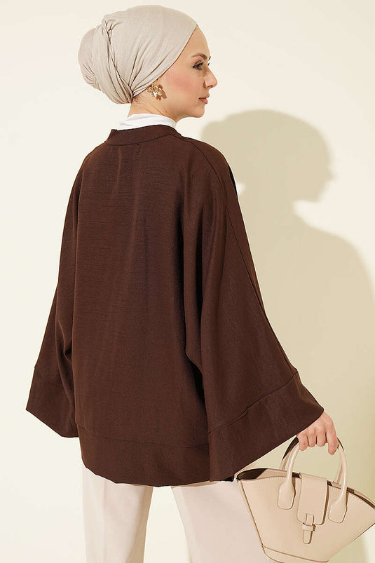 Brit Brown Buttoned Batwing Sleeve Shirt