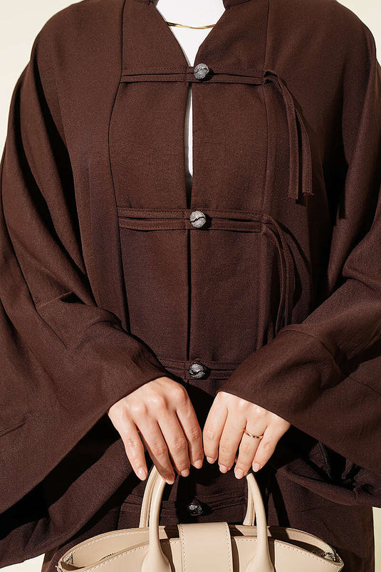 Brit Brown Buttoned Batwing Sleeve Shirt