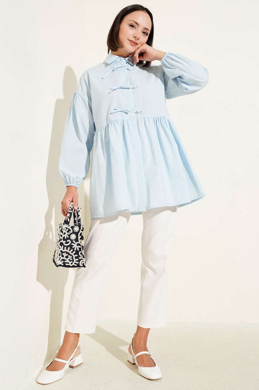 Chemise boutonnée à nœud Brit bleue