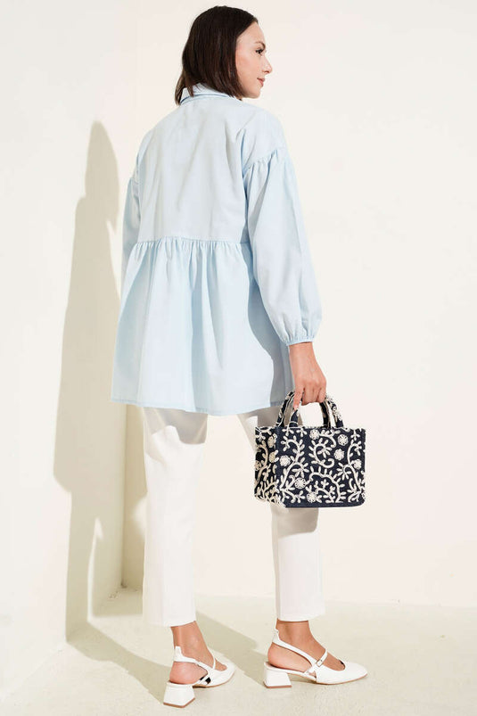 Chemise boutonnée à nœud Brit bleue