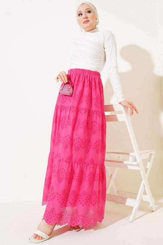 Embroidered Layered Skirt Fuchsia
