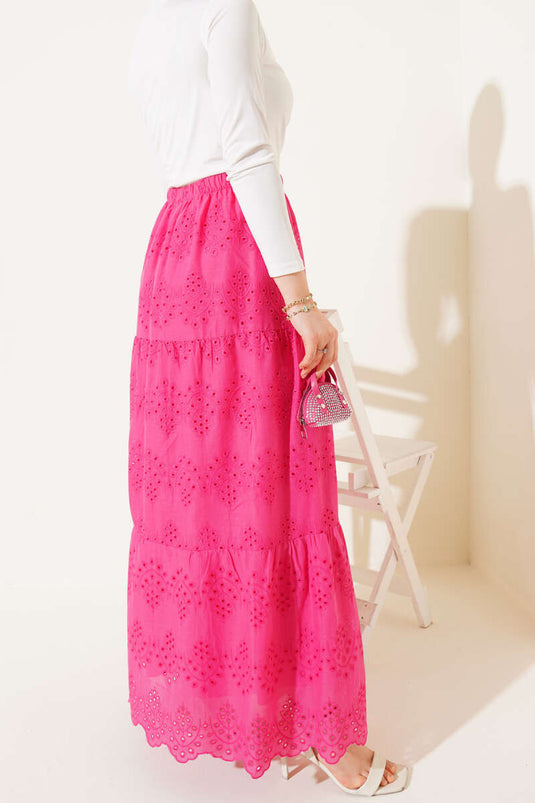 Embroidered Layered Skirt Fuchsia