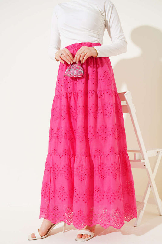 Brodeli Kat Kat Etek Fuşya