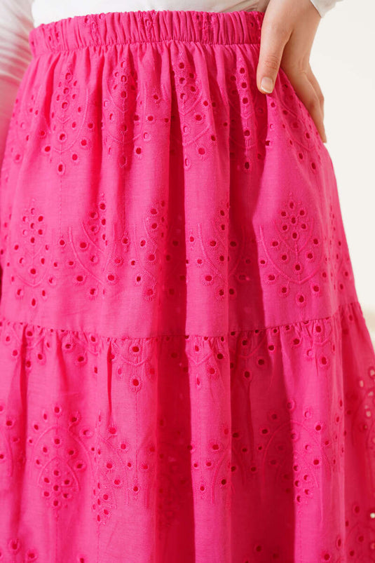 Brodeli Kat Kat Etek Fuşya