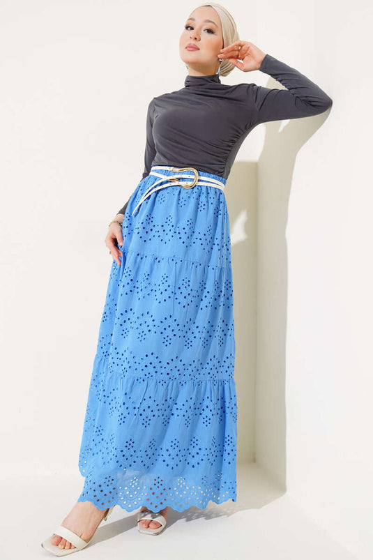 Embroidered Layered Skirt Blue