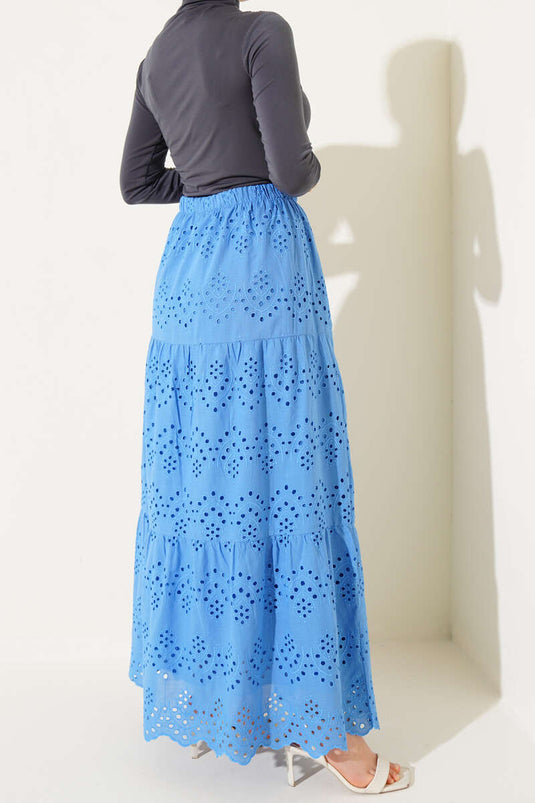 Embroidered Layered Skirt Blue
