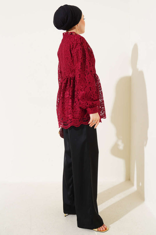 Chemise boutonnée brodée sur le devant rouge bordeaux