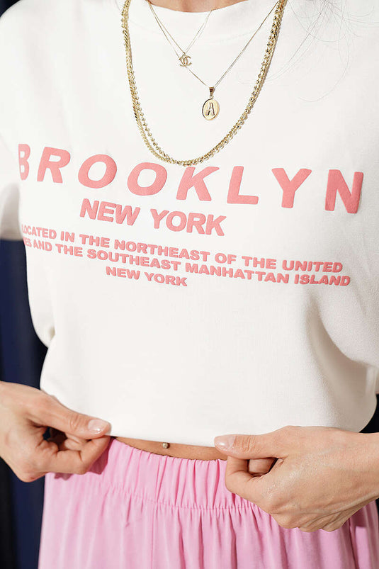 Brooklyn Baskılı Loyşa T-shirt Ekru