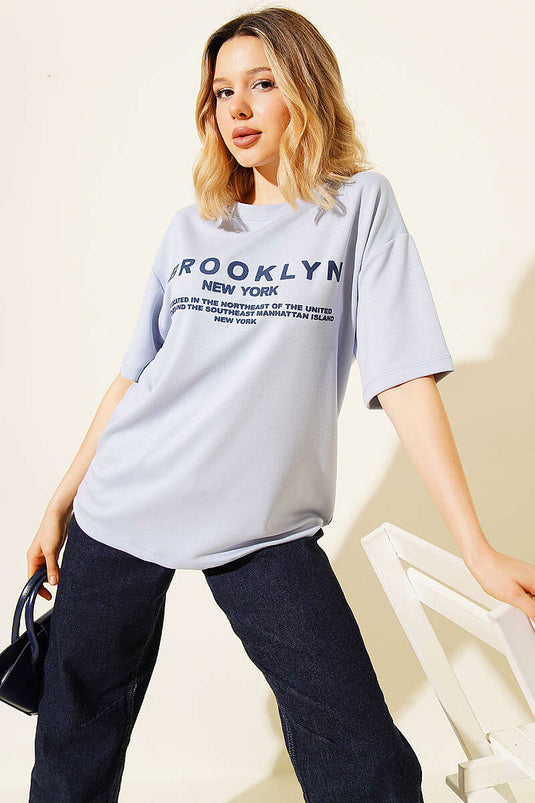 Brooklyn Baskılı Loyşa T-shirt Mavi