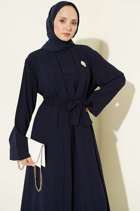 Completo Abaya Blu Navy Con Spilla E Accessorio