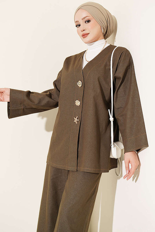 Ensemble De Veste Avec Broche Et Accessoire Kaki