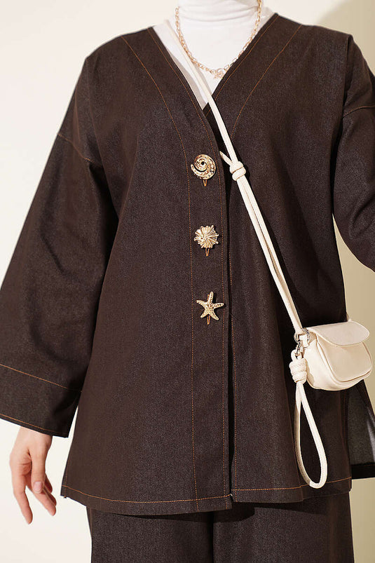 Ensemble Marron Avec Broche Et Accessoire De Veste