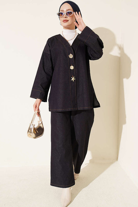 Ensemble De Veste Avec Broche Et Accessoire Bleu Marine