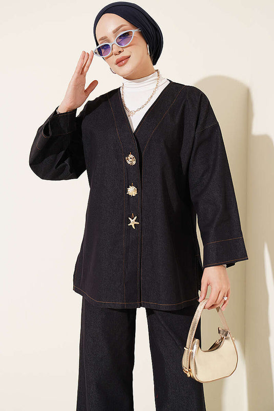 Ensemble De Veste Avec Broche Et Accessoire Bleu Marine