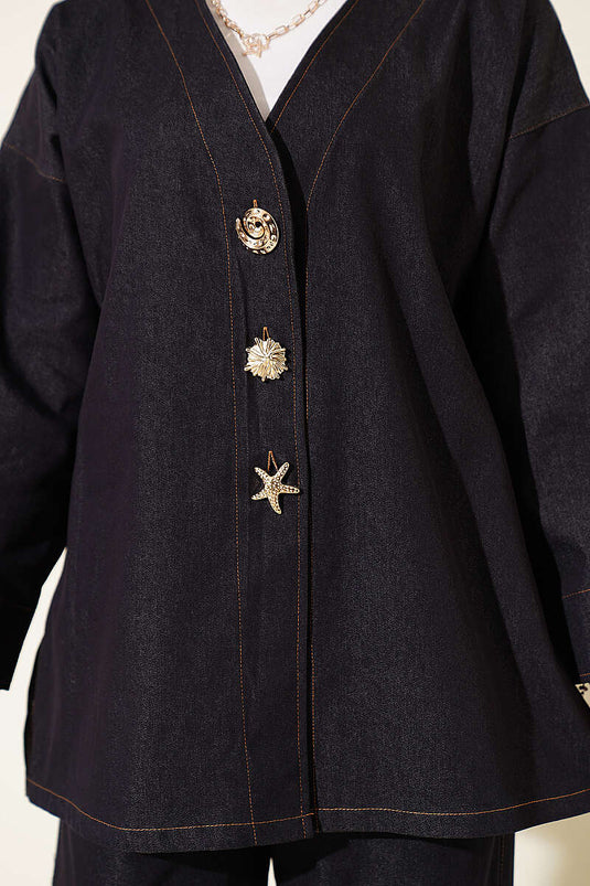 Ensemble De Veste Avec Broche Et Accessoire Bleu Marine