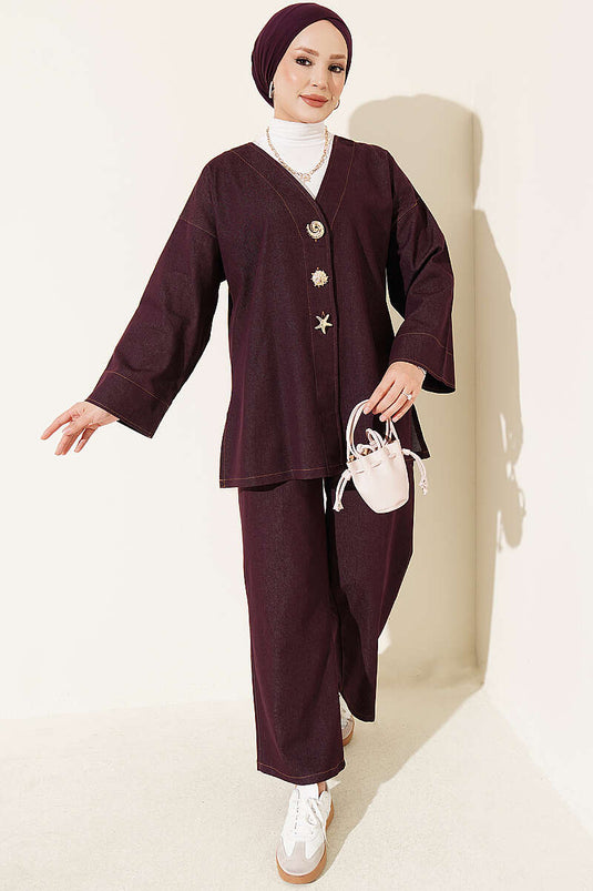 Conjunto Con Broche Y Chaqueta Morada