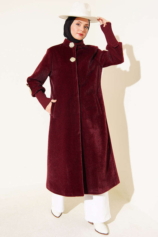 Broş Detaylı Goldfox Kaban Bordo