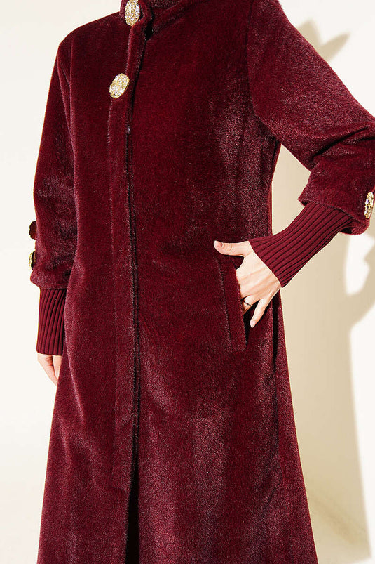 Broş Detaylı Goldfox Kaban Bordo