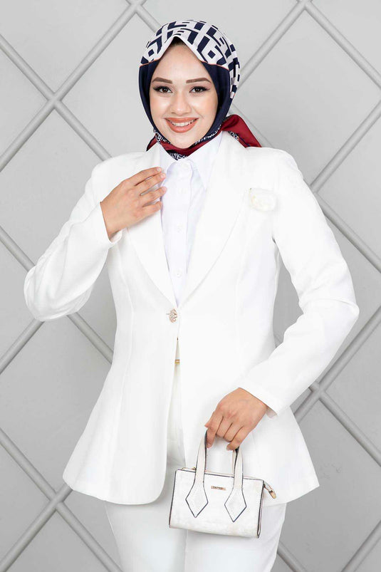 Ensemble Veste Hijab Broche Blanc