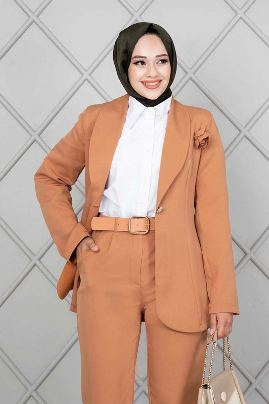 Ensemble Veste Hijab Broche Pêche