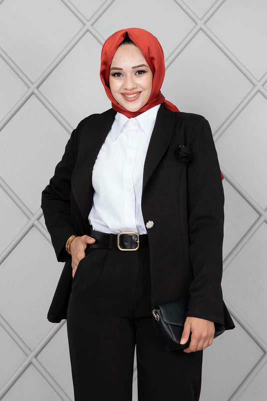 Ensemble Veste Hijab Broche Noir