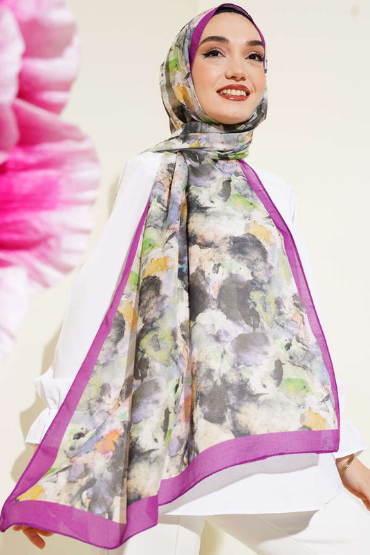 Châle Lina violet à motif de pinceau