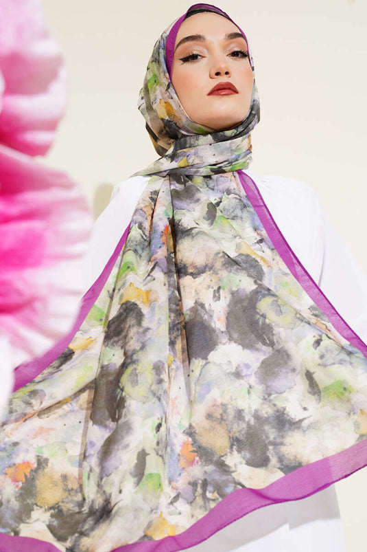 Châle Lina violet à motif de pinceau