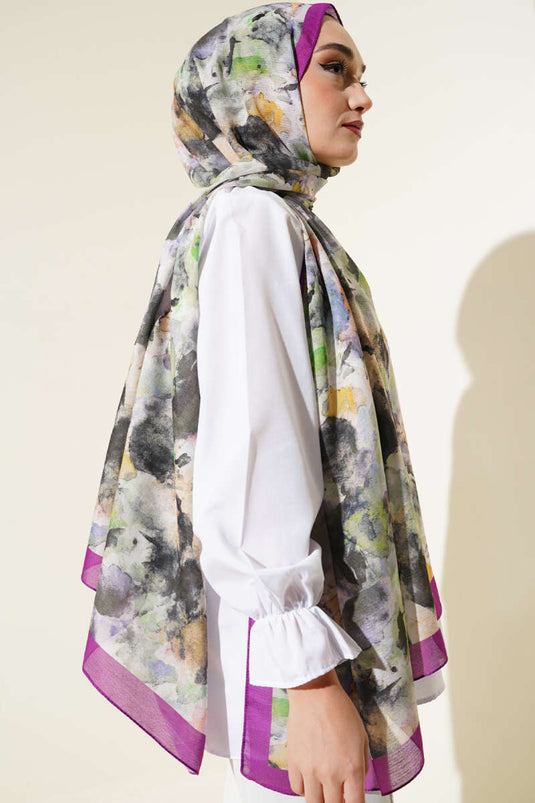 Châle Lina violet à motif de pinceau