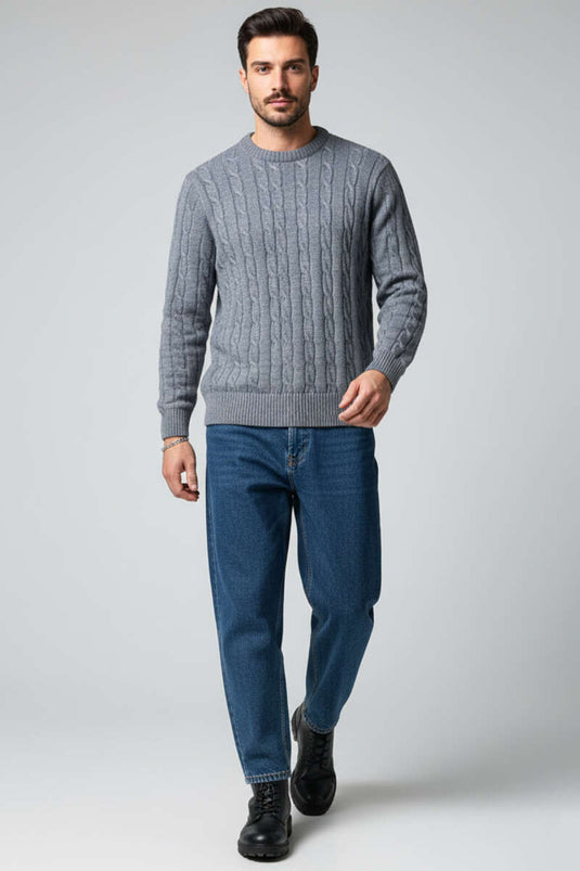 Curly Knit Men's Wool Sweater Indigo