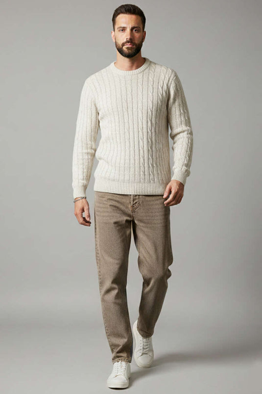Curly Knit Men's Wool Sweater Stone
