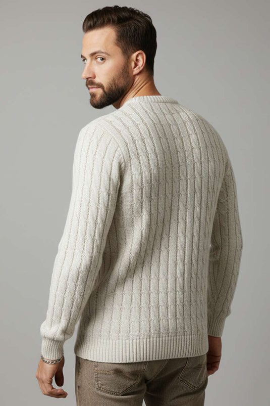 Curly Knit Men's Wool Sweater Stone